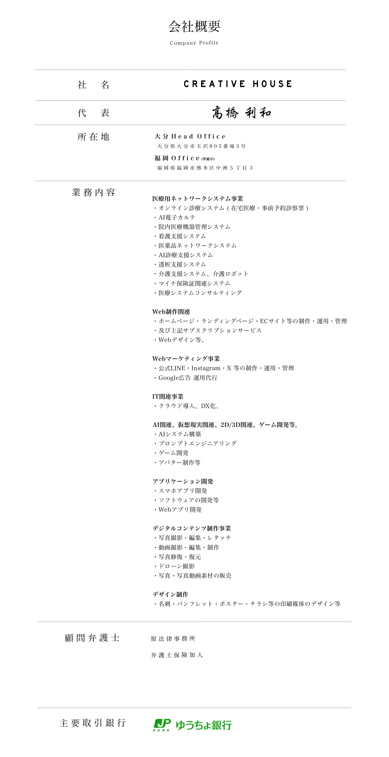 CREATIVE HOUSE 会社概要