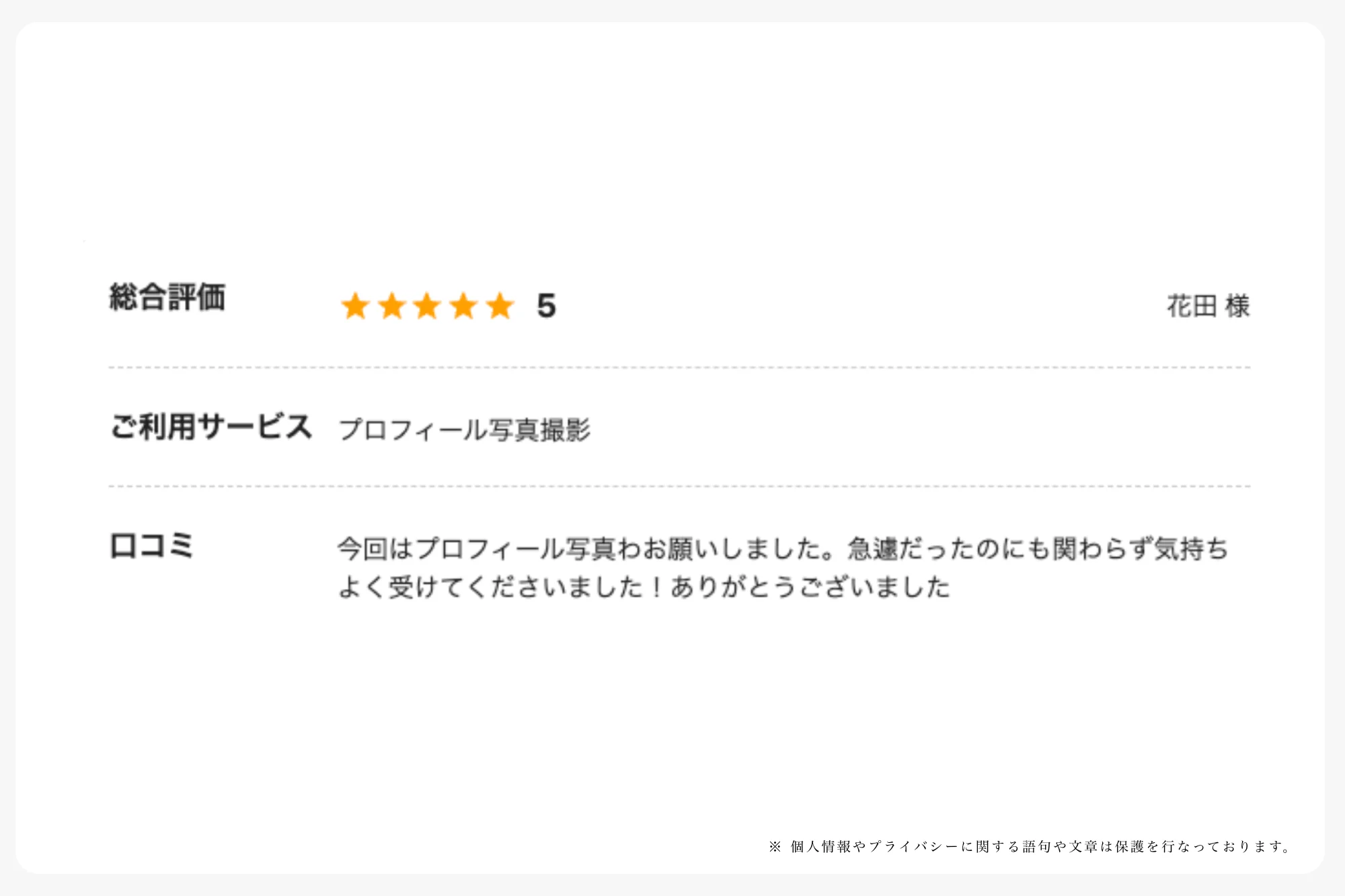 CREATIVE HOUSE の花田様から頂いた大分でのプロフィール写真の撮影の口コミ