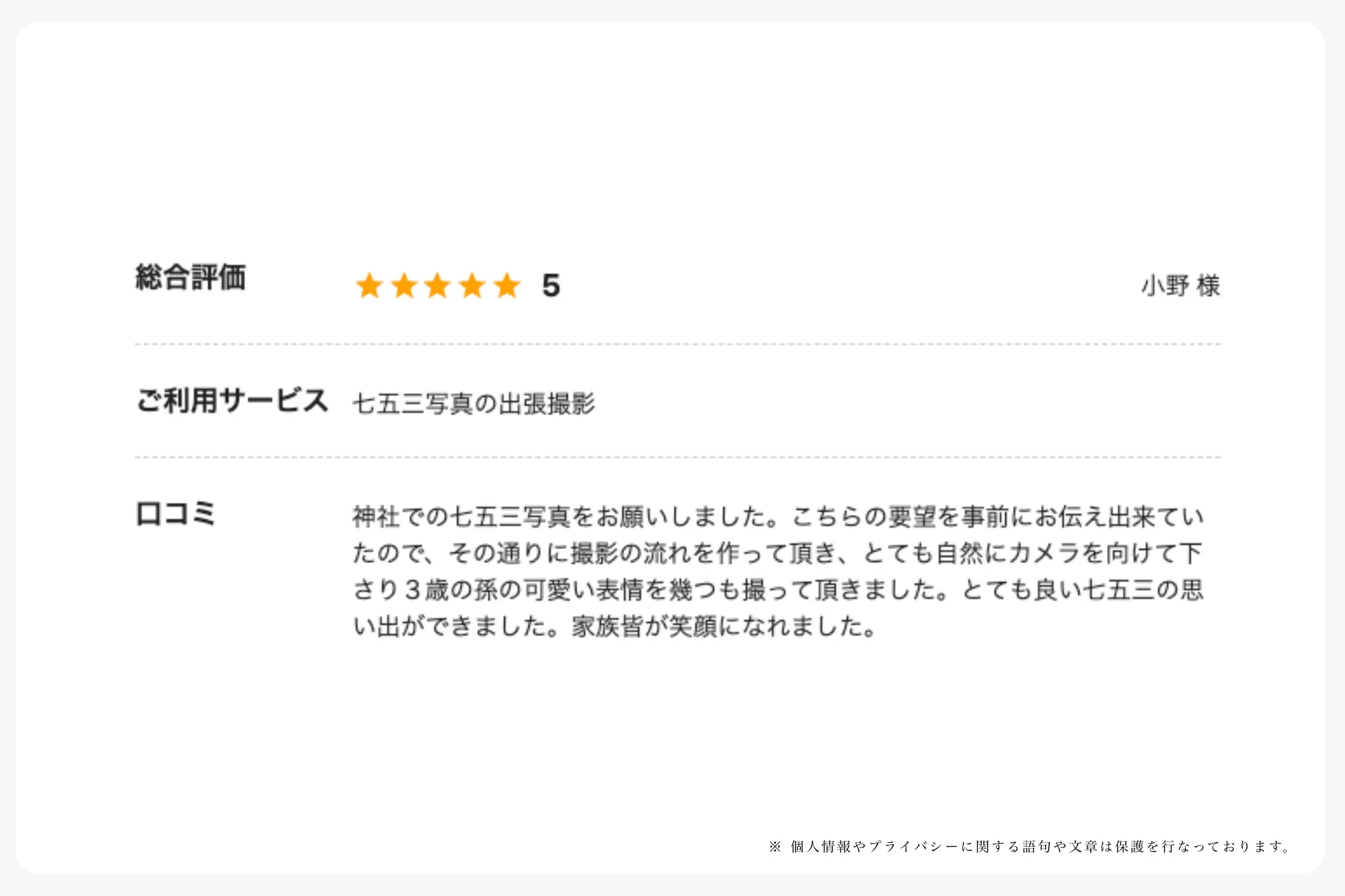 CREATIVE HOUSE の小野様から頂いた大分での七五三撮影の口コミ